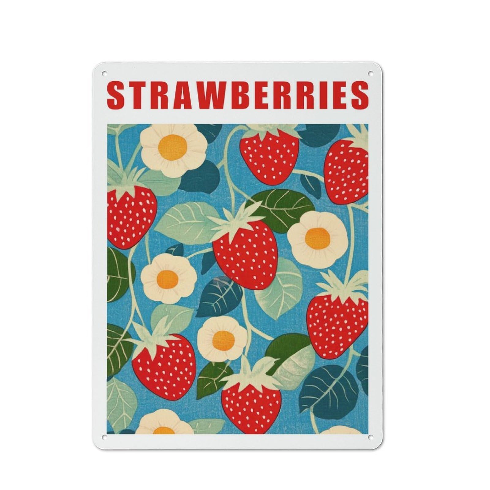 Junmoney Style-3 Strawberry Retro Kitchen Art Print Printed Metal Sign 40X30cm For Man Cave Or Games Room, Suited To Games Room Collectors