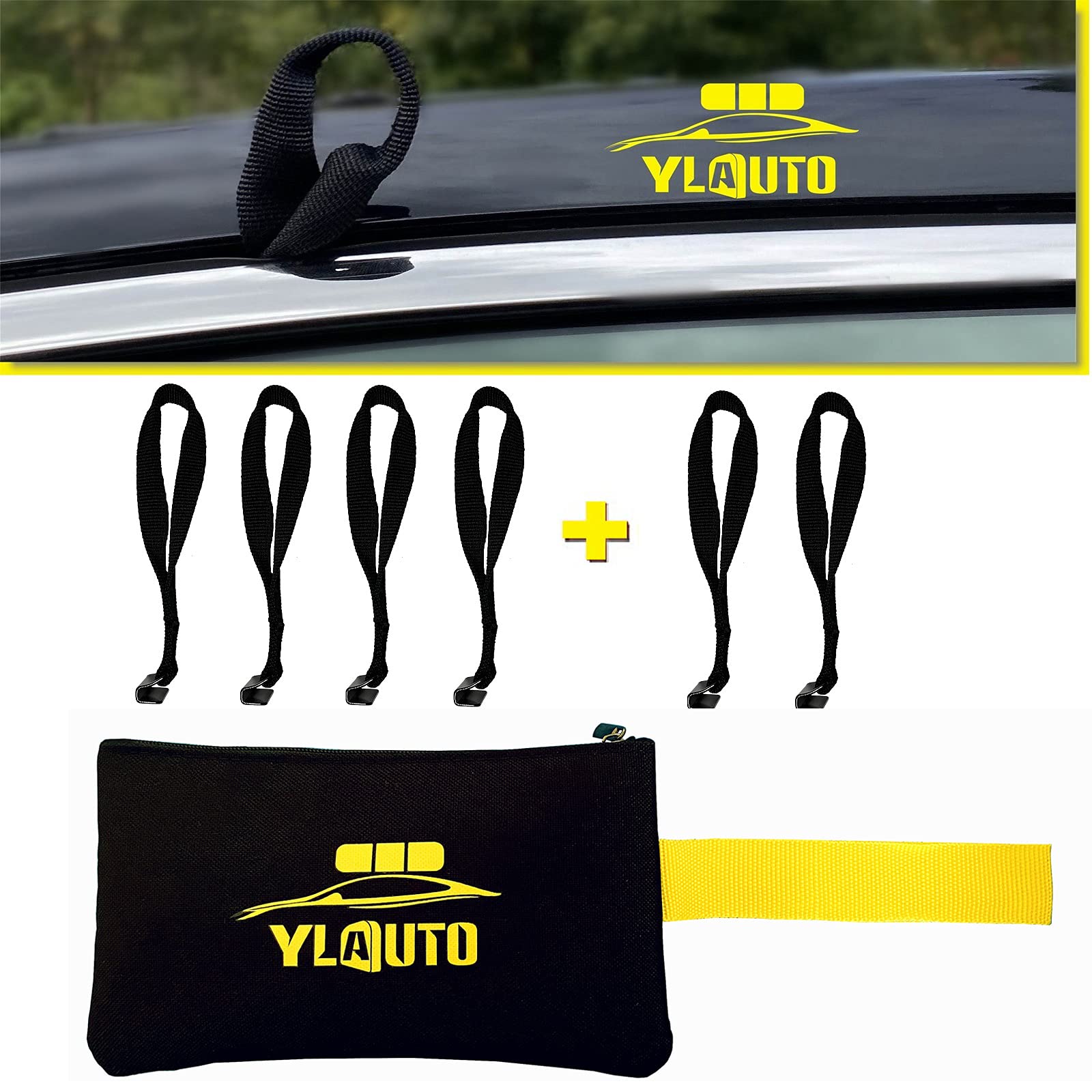 Rooftop Cargo Tie Down Hook Straps for Attaching Car Top Carriers Without A Roof Rack,100% Waterpoof,Suitable for Any Rooftop Cargo Carrier,No More Straps Inside Your Car(6PCS) (Black)