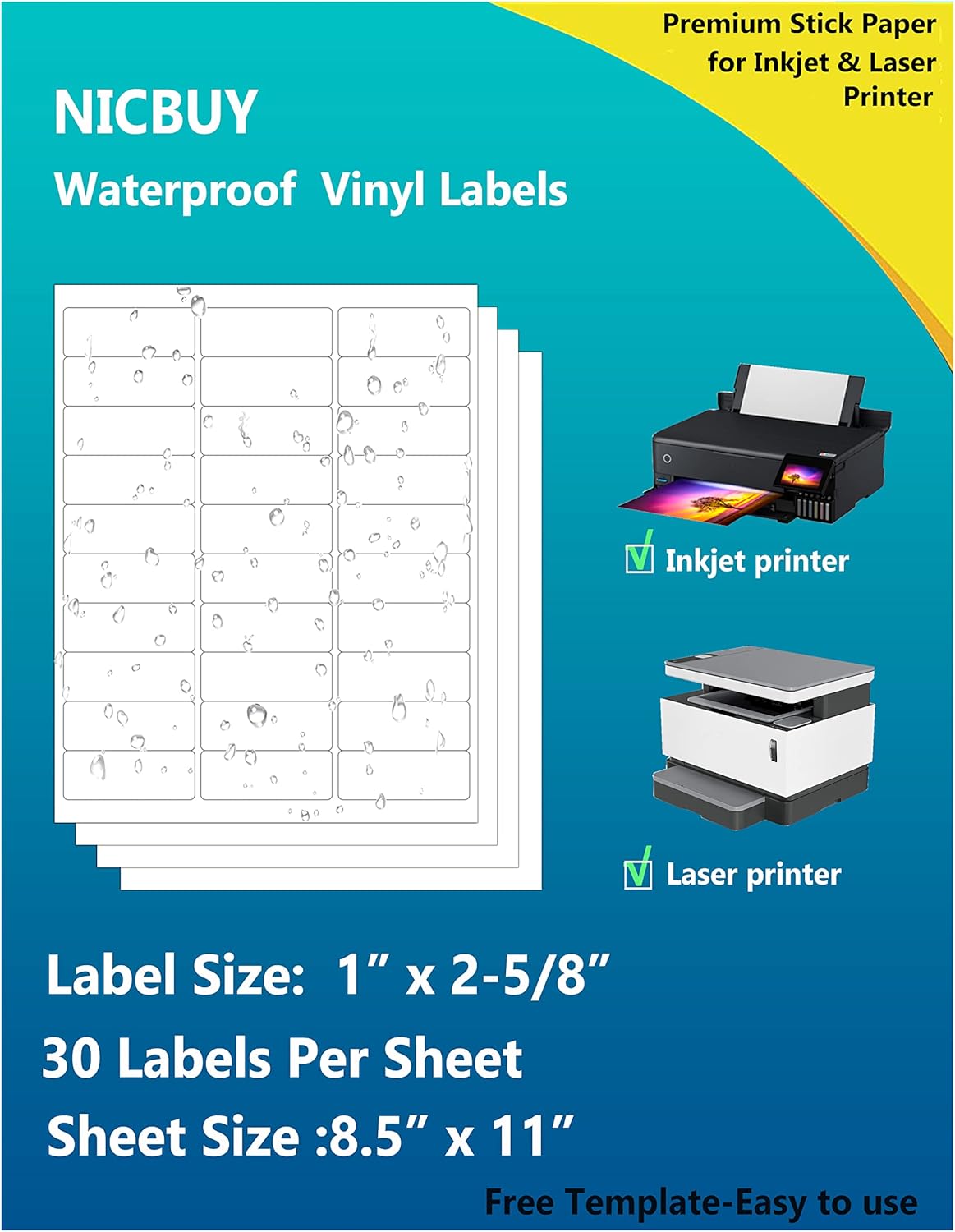 Nicbuy 3000 Labels 1" x 25/8" Shipping Addrese Labels, 30