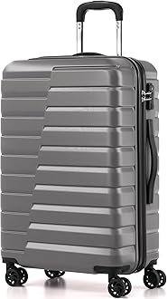 Medium Checked Luggage with Spinner Wheels, Hardside Suitcase TSA Lock Lightweight Travel Luggage 24-inch,Gray