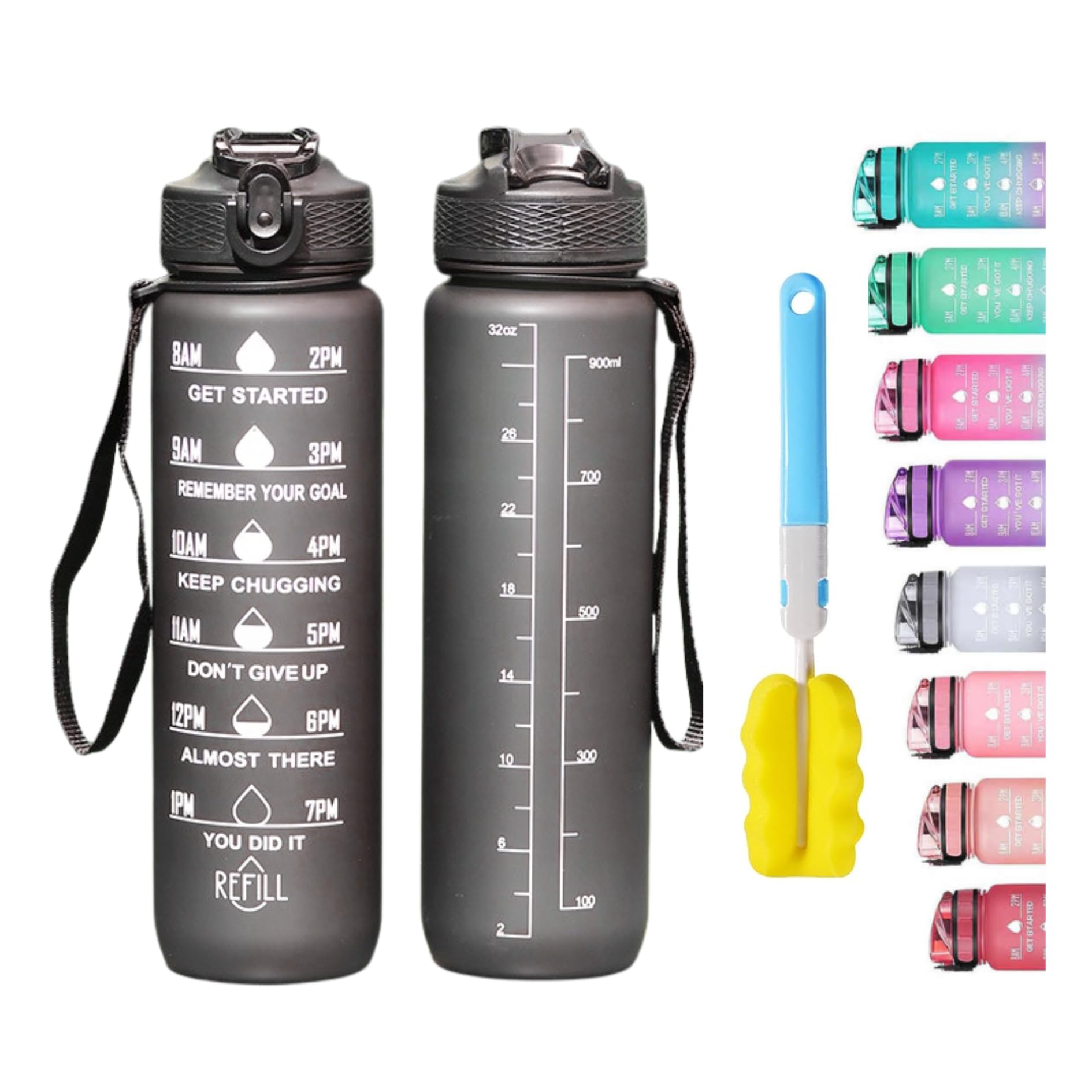 Apex.99 Sports Water Bottle with Straw,1Litre Motivational Water Bottles with Time Marking,Leakproof Hydration Bottle, Reusable BPA-Free Bottle,32oz Drinks Bottle for Fitness, Gym, Office,outdoor