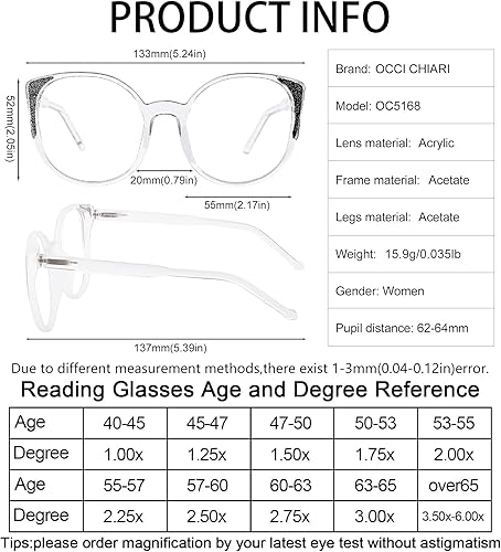 Miniatura 5 de OCCI CHIARI Lentes de lectura extra grandes de 2.50 pulgadas para mujeres grandes (1.0 1.25 1.5 1.75 2.0 2.25 2.5 2.75 3.0 3.5)