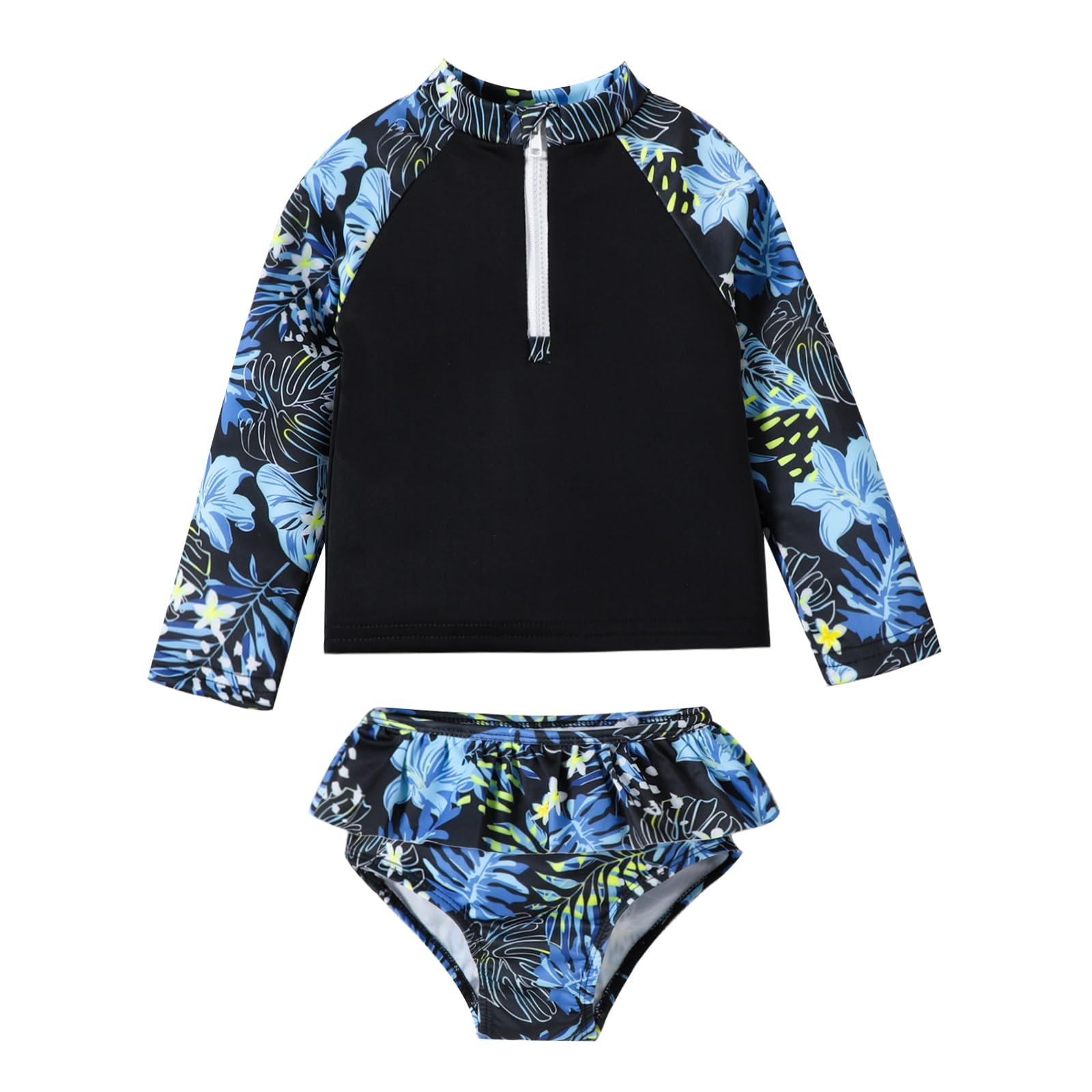 DREAM BUS Toddler Girls Long Sleeve Swimsuit 2 Piece Rashguard Set Sun Protection Baby Girls Bathing Suit Kids Swimwear