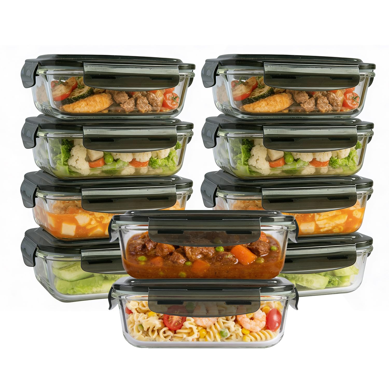 MantraRaj 380ml Meal Prep Glass Containers with Lids (10 Pack) – Airtight & BPA-Free – Microwave, Freezer & Dishwasher Safe – for Lunch, Pantry Organizers Storage, Lunch Boxes Takeaway Containers