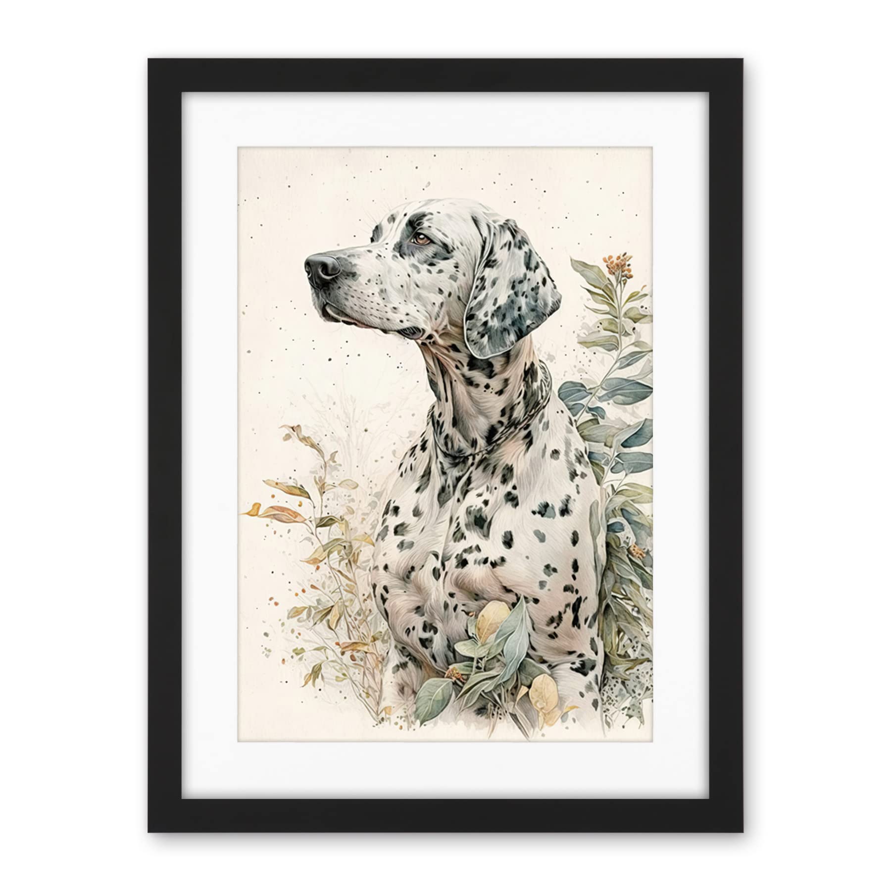 Artery8 Dalmatian Dog in Field Soft Watercolour Pencil Portrait Illustration Artwork Framed Wall Art Print 18X24 Inch
