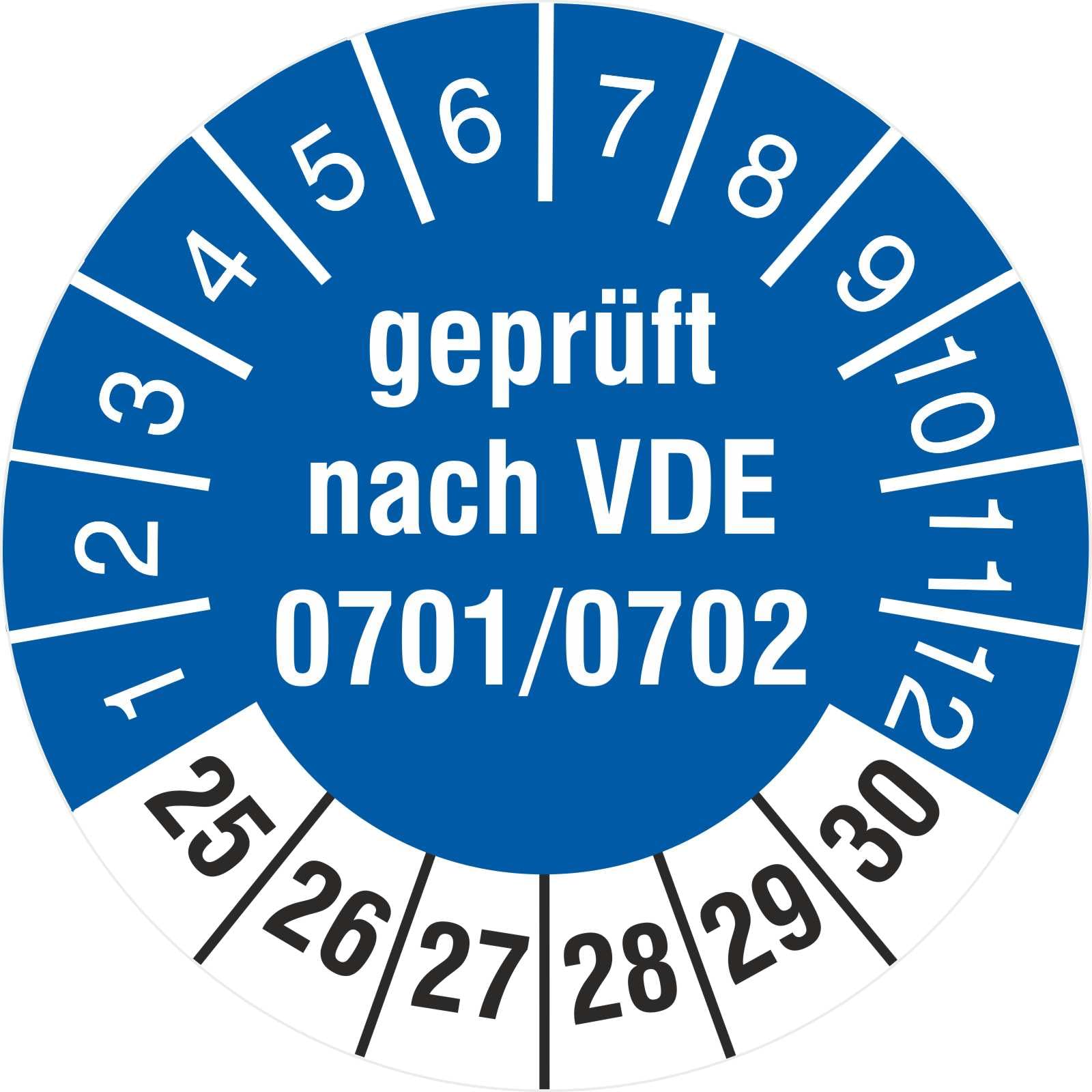 500 Prüfetiketten 30 mm Geprüft nach VDE 0701/0702 2025 bis 2030 Prüfplaketten
