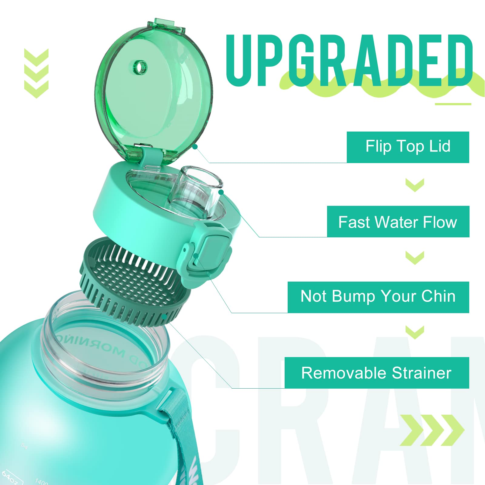 WEMEET Borraccia Acqua 2Litro con Filtro [Tritan Senza BPA], Motivazionale Borraccia Sportiva 2000ml con Marcatori di Tempo, Bottiglia Sportiva per Palestra, Campeggio, Yoga, Picnic Verde Viola