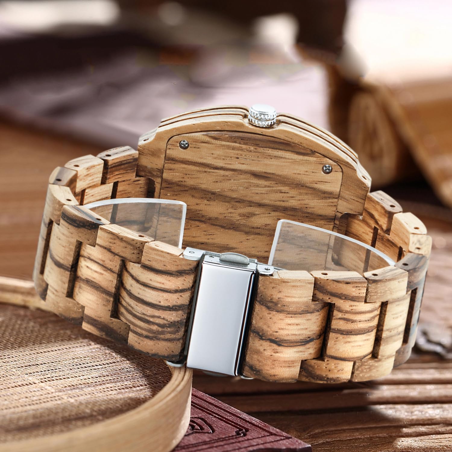 Tiong Orologio in legno da uomo | Orologio in legno al quarzo impermeabile da uomo Night Glow | Confezione regalo esclusiva | Orologio in materiale naturale…