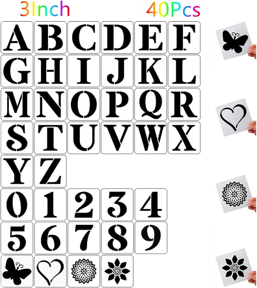 Amazon.com : 40pcs 3 Inch Letter and Number Templates, Reusable Plastic Large Alphabet Art Letter Stencils for Painting on Wood, Wall, Fabric, Rock, Chalkboard,Signs, Number Painting Stencils DIY Art Gifts : Arts,