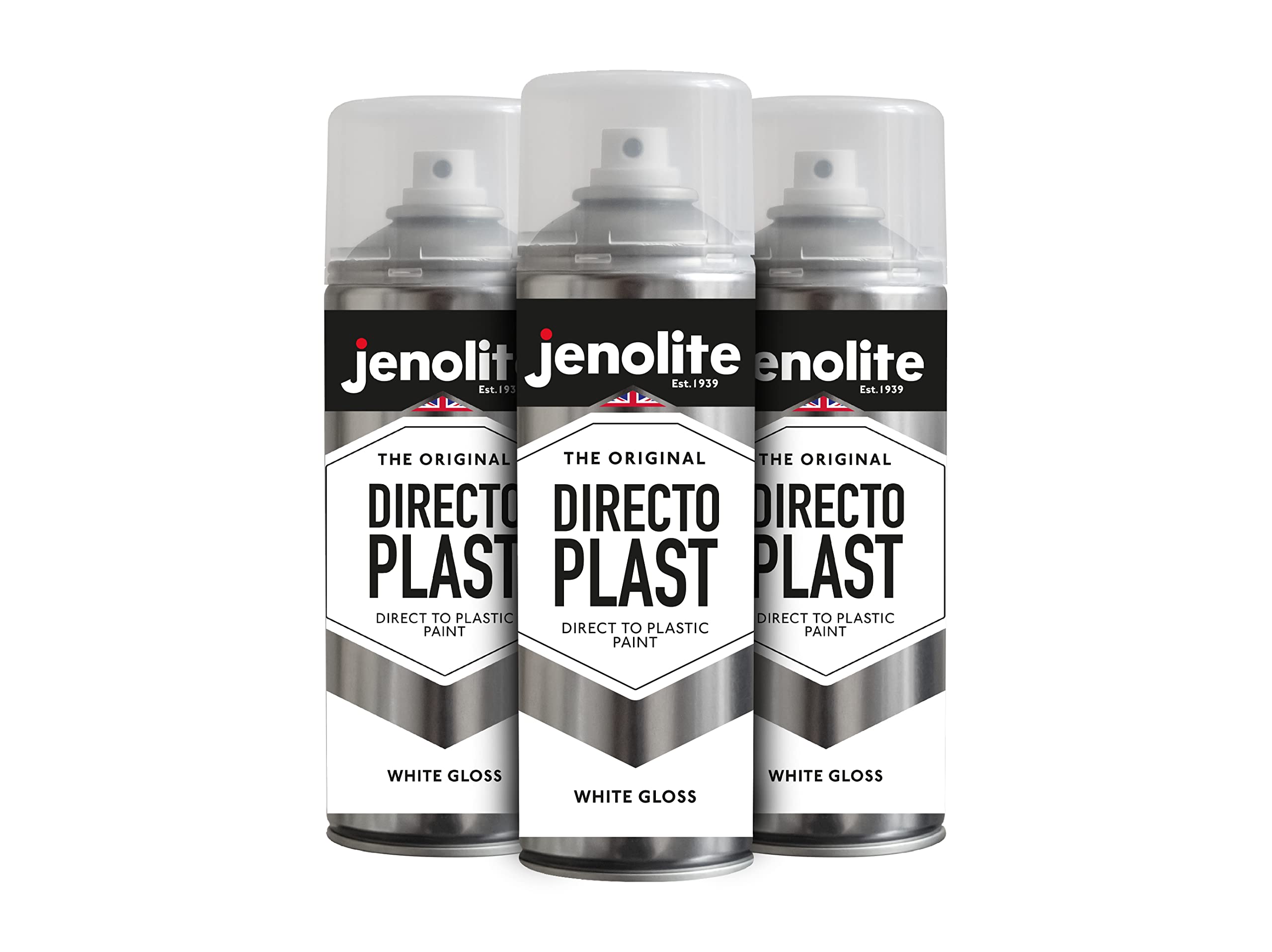 Jenolite White Directoplast Gloss Spray Paint | | 3X400ml | Spray Paint For Plastic Surfaces | For All Types Of Plastic | No Primer Required Multi Surface Paint | Ral 9016