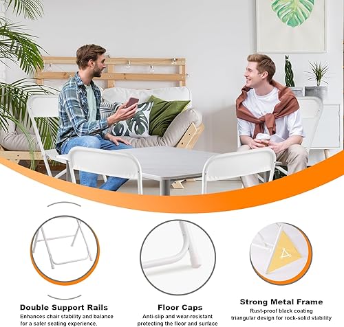 Miniatura 5 de Paquete de 4 sillas plegables blancas, silla plegable comercial apilable portátil, silla plegable de plástico para interiores y exteriores, para