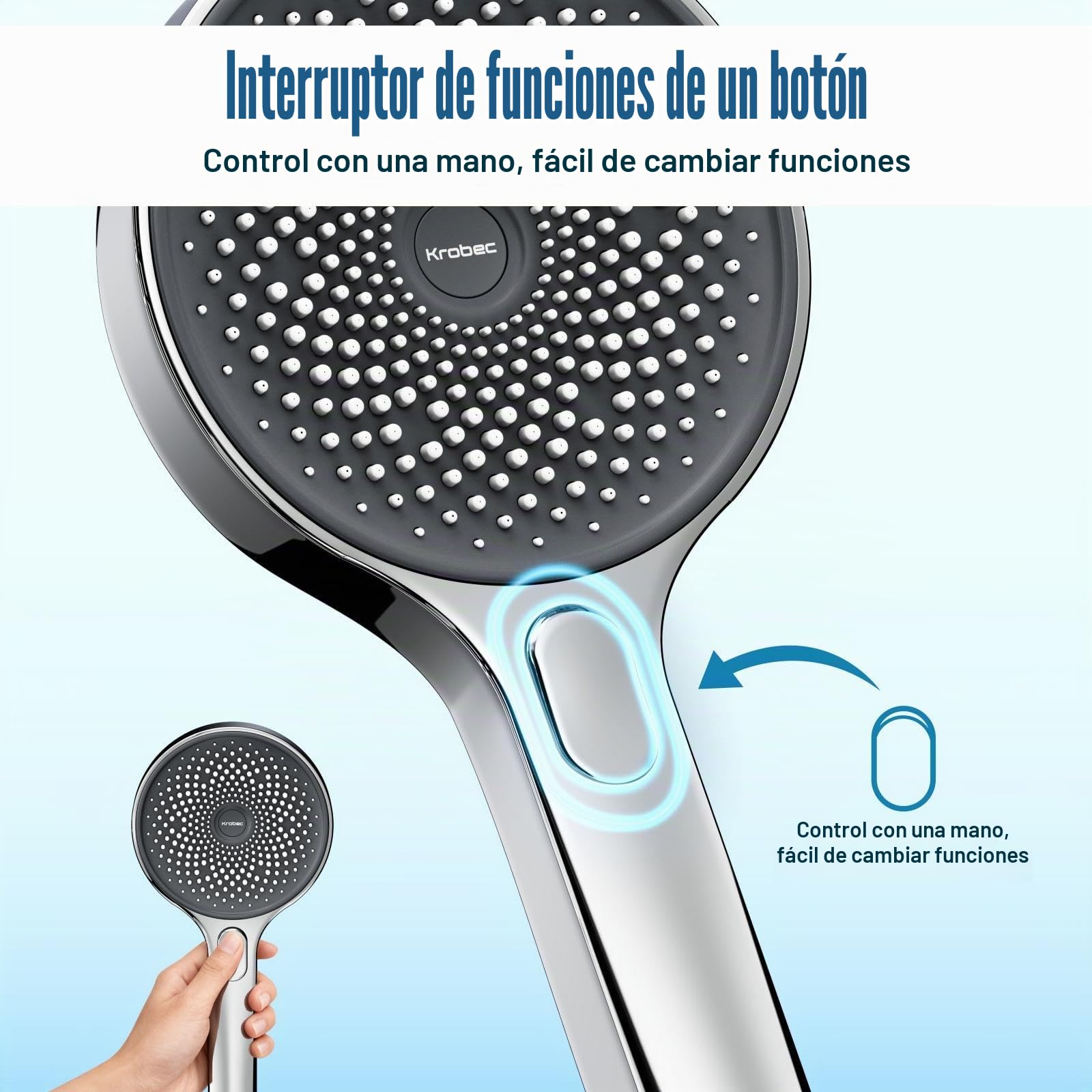 Krobec - Alcachofa de ducha de mano grande (130 mm) Cabezal de ducha de mano con 3 modos de chorro de ducha, juego de ducha premium.Chrome