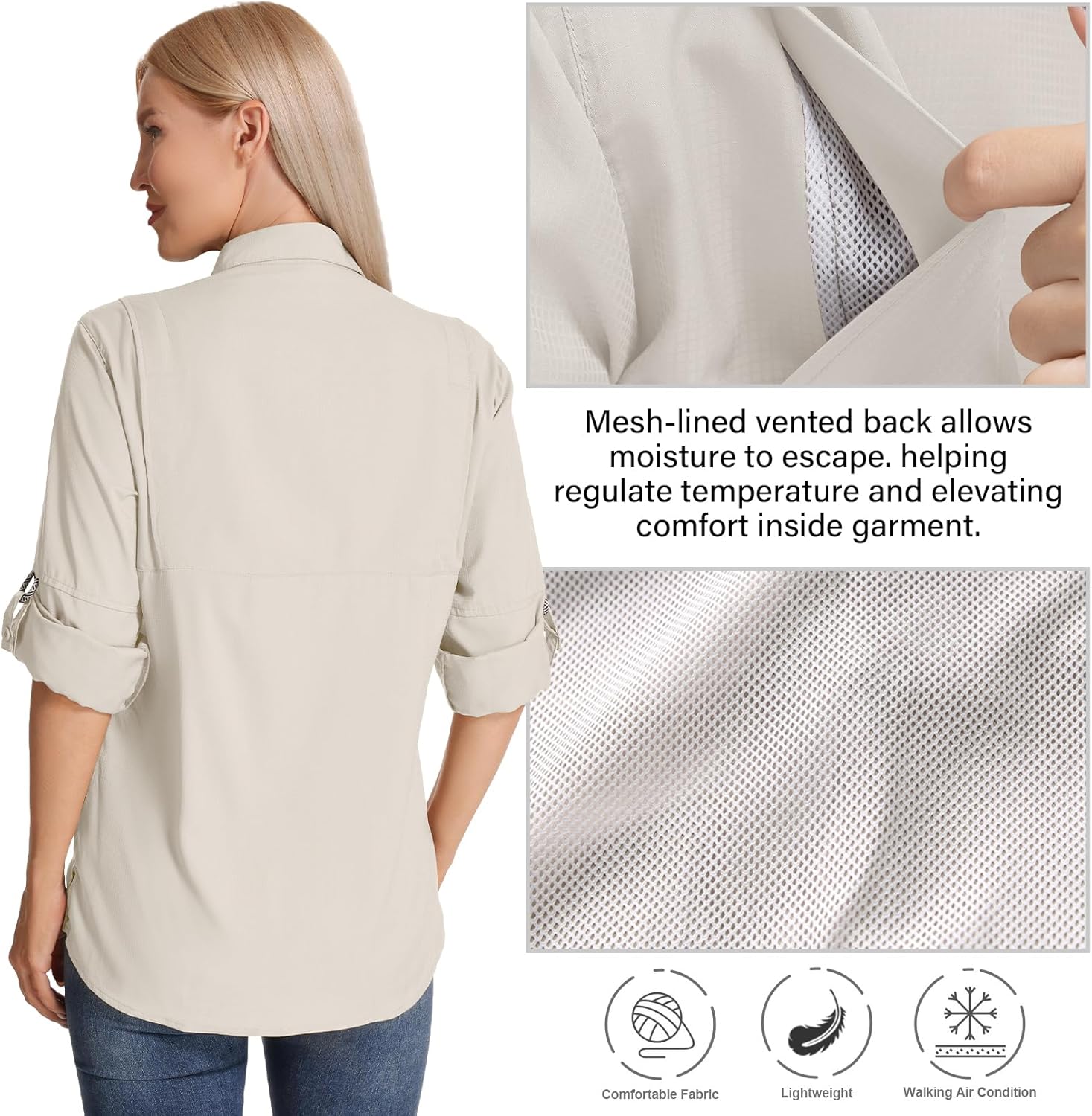 Womens Long Sleeve Sun Protection Hiking Fishing Shirts UPF 50+ UV Lightweight Quick-Dry Safari Shirts Womens Outdoor - Image 2