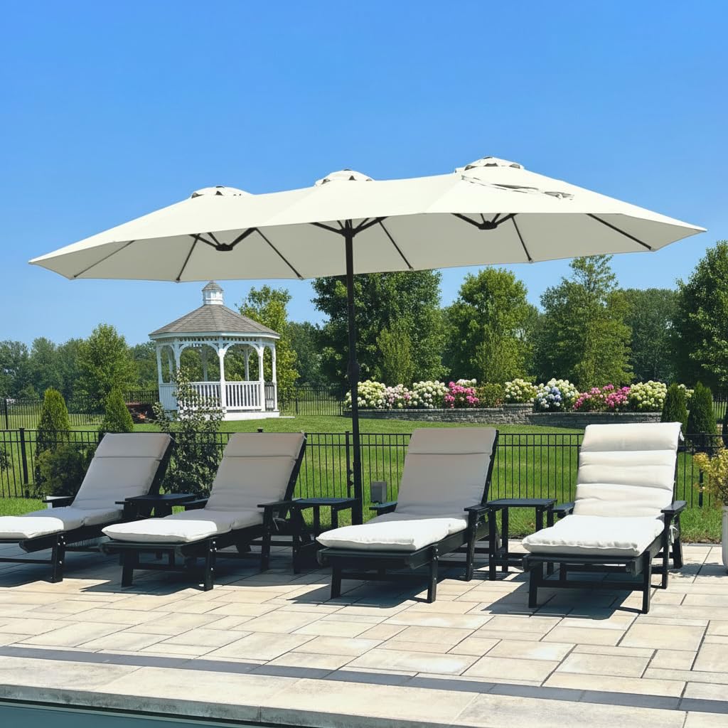 PHI VILLA 15ft Large Outdoor Patio Umbrella with Base Included, Ivory