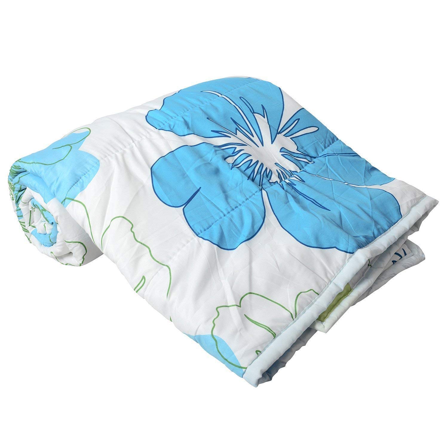 PRINZIP Poly Cotton Floral Print Microfiber Double Bed Reversible Quilt (Blue) 1