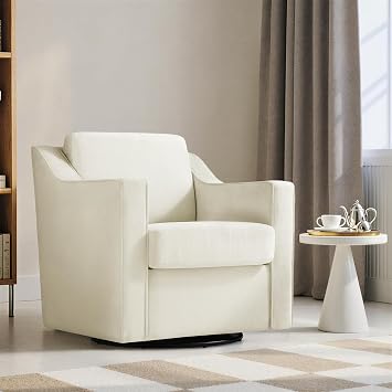 Lumibee Swivel Accent Chair with Wide Armrests, Mid Century Modern Barrel Arm Chair for Living Room, Comfy Chenille Club Single Sofa Chair for Bedroom, Beige