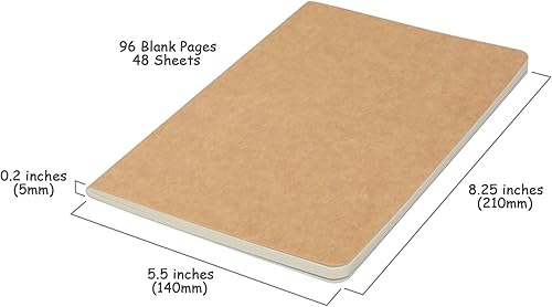 Miniatura 3 de TWONE Paquete de 3 cuadernos de viaje para viajeros o escuela, tapa blanda marrón kraft, 5.5 x 8.25 pulgadas, 96 páginas en blanco con 48 hojas