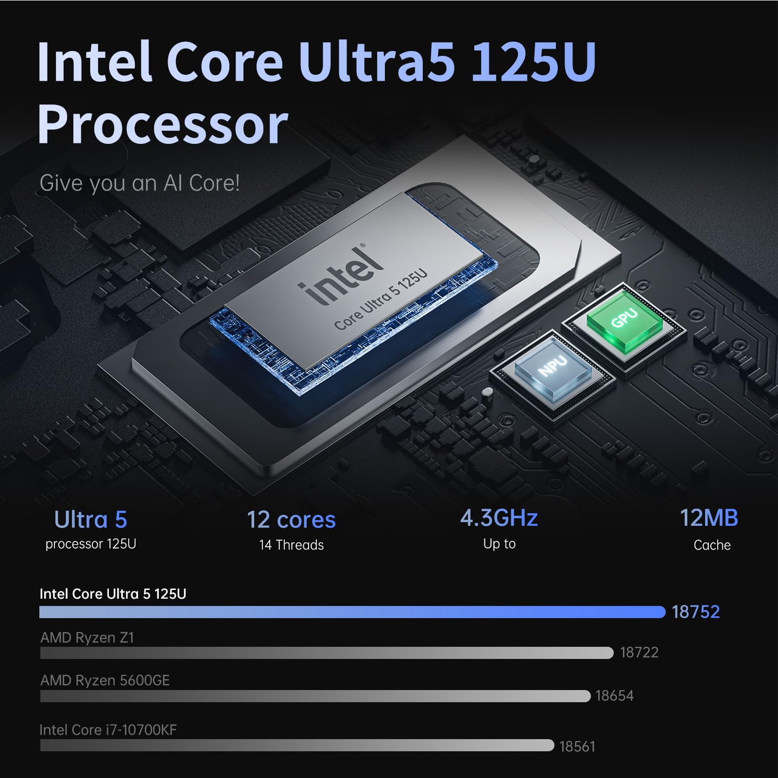 AOC AI Gaming Notebook, 16.1'' PC Portatile con Intel Core Ultra 5 125U, PC Portatile con Tastiera Illuminata, 16GB DDR5 1TB SSD, UHD Computer Portatile-(AI: Copilot) Supporta WiFi 6, Tipo_C, BT5.2
