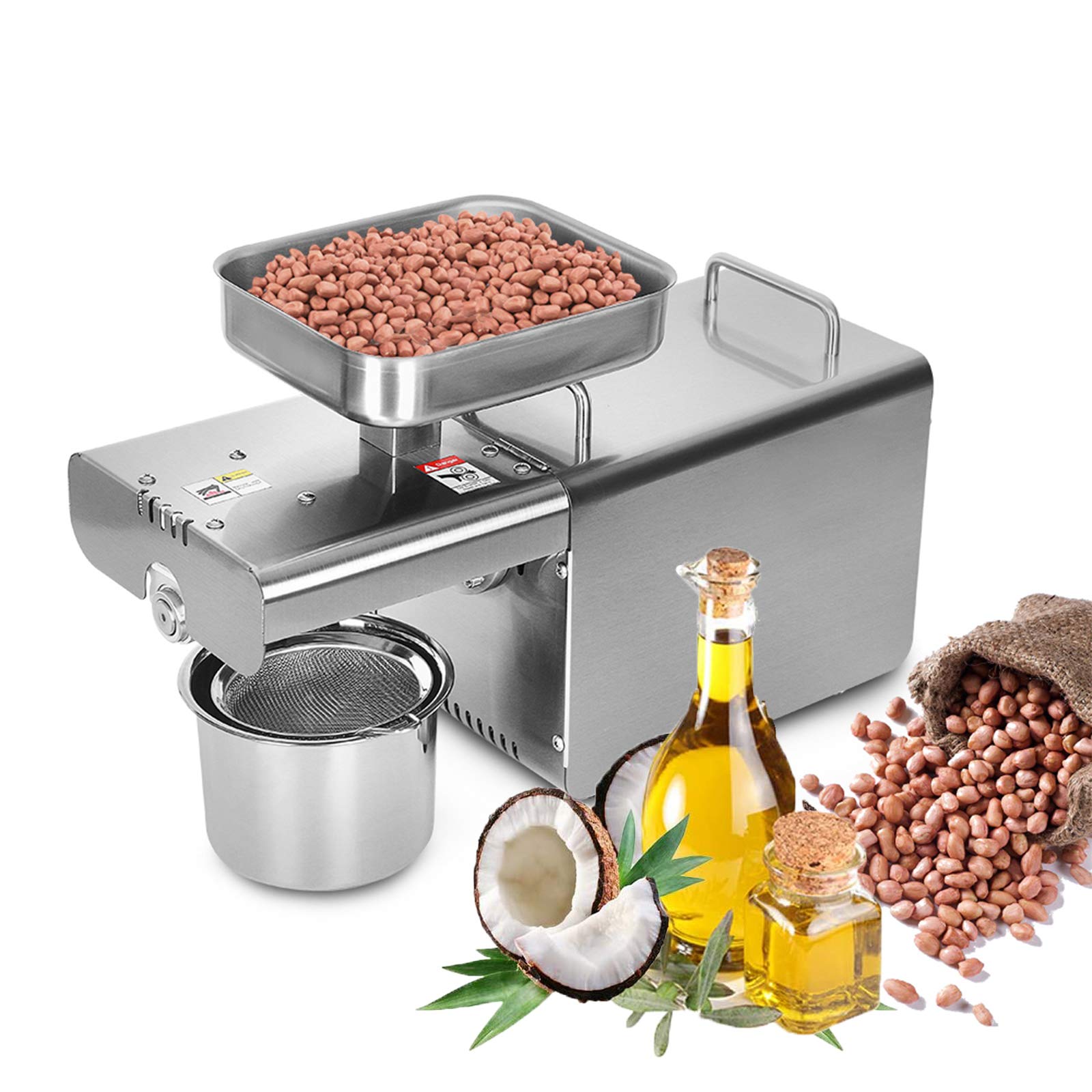 Oil Press Machine 450W Electric Oil Extractor Oil Expeller Stainless Steel Oil Presser Avocado Flax Peanut Hemp Seed Canola Sesame Sunflower