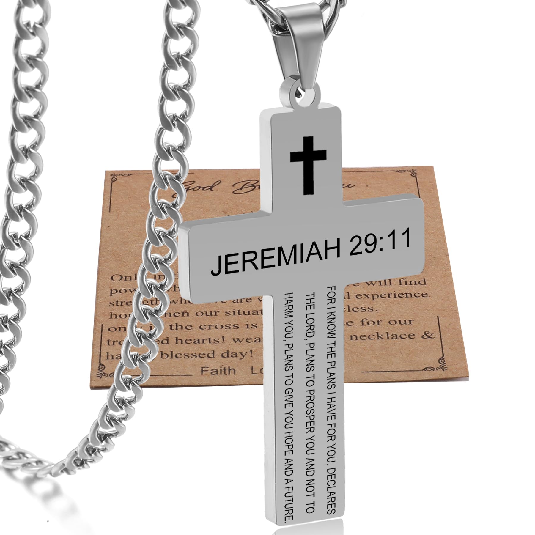 SKQIR Cross Necklace for Men with Bible Verse, Christian Religious Scripture First Communion Cross Chain Pendant for Boys Jewelry Easter Basket Essentials Stuffers Graduation Gifts