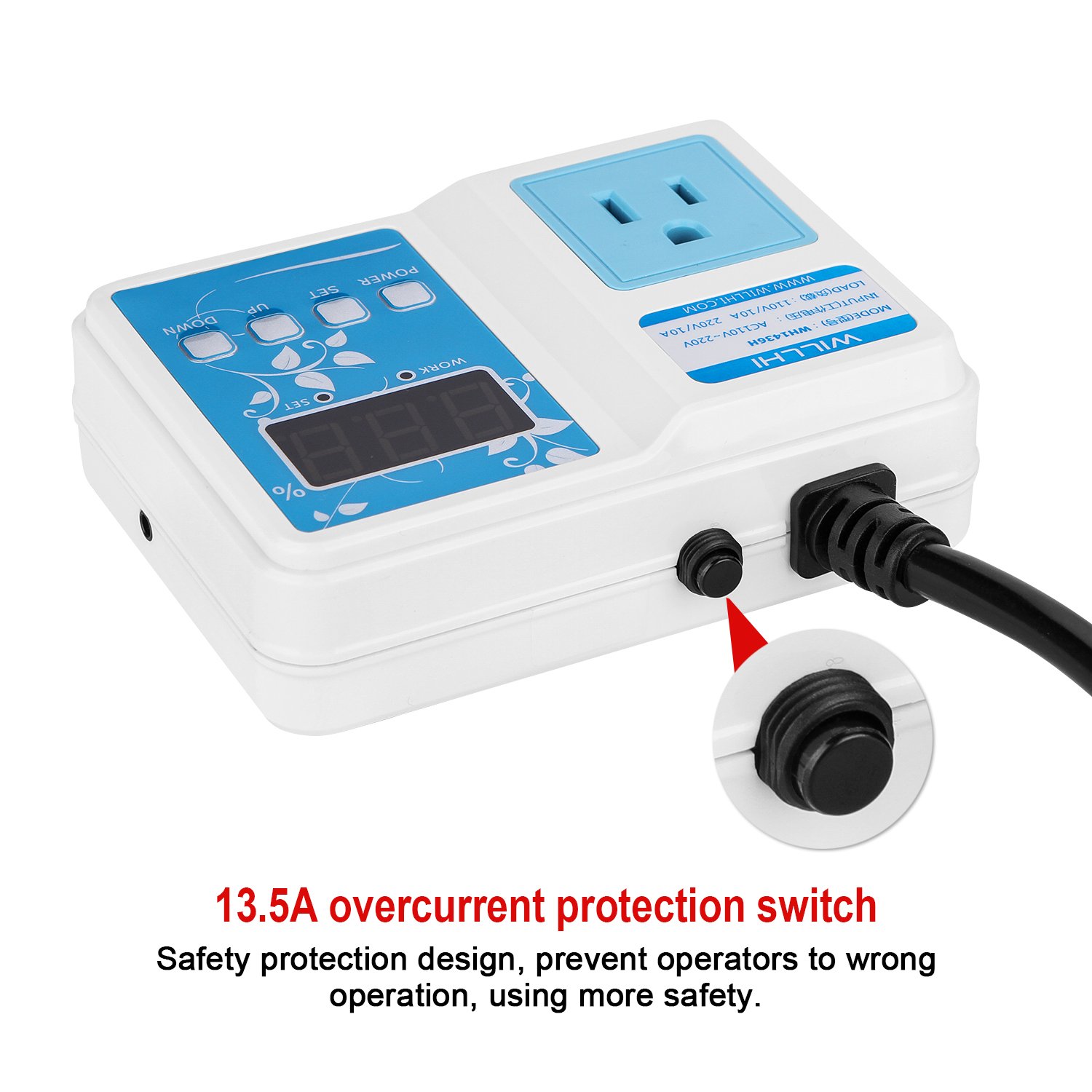 WILLHI WH1436H 110V Digital Air Humidity Controller with LCD Display High Accuracy Humidity Sensor & 118'' Power Cable, Humidification Mode & Dehumidification Mode