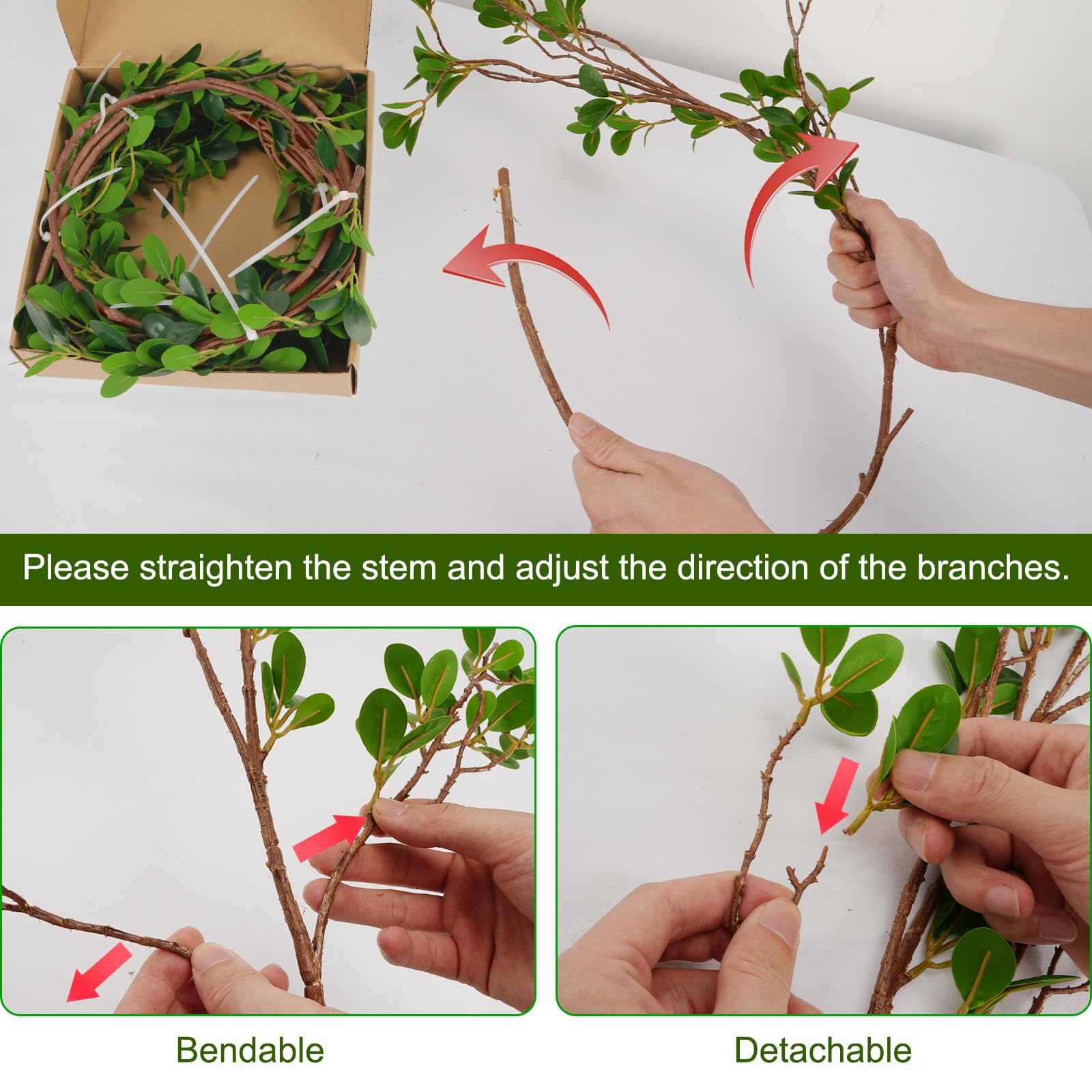 MHMJON 44" 8 Packs Faux Greenery Stems Ficus Leaves Branches Artificial Branches with Long Stems Faux Branches for Vase Ficus Twig Fake Plants for Home Office Vase Filler Decor