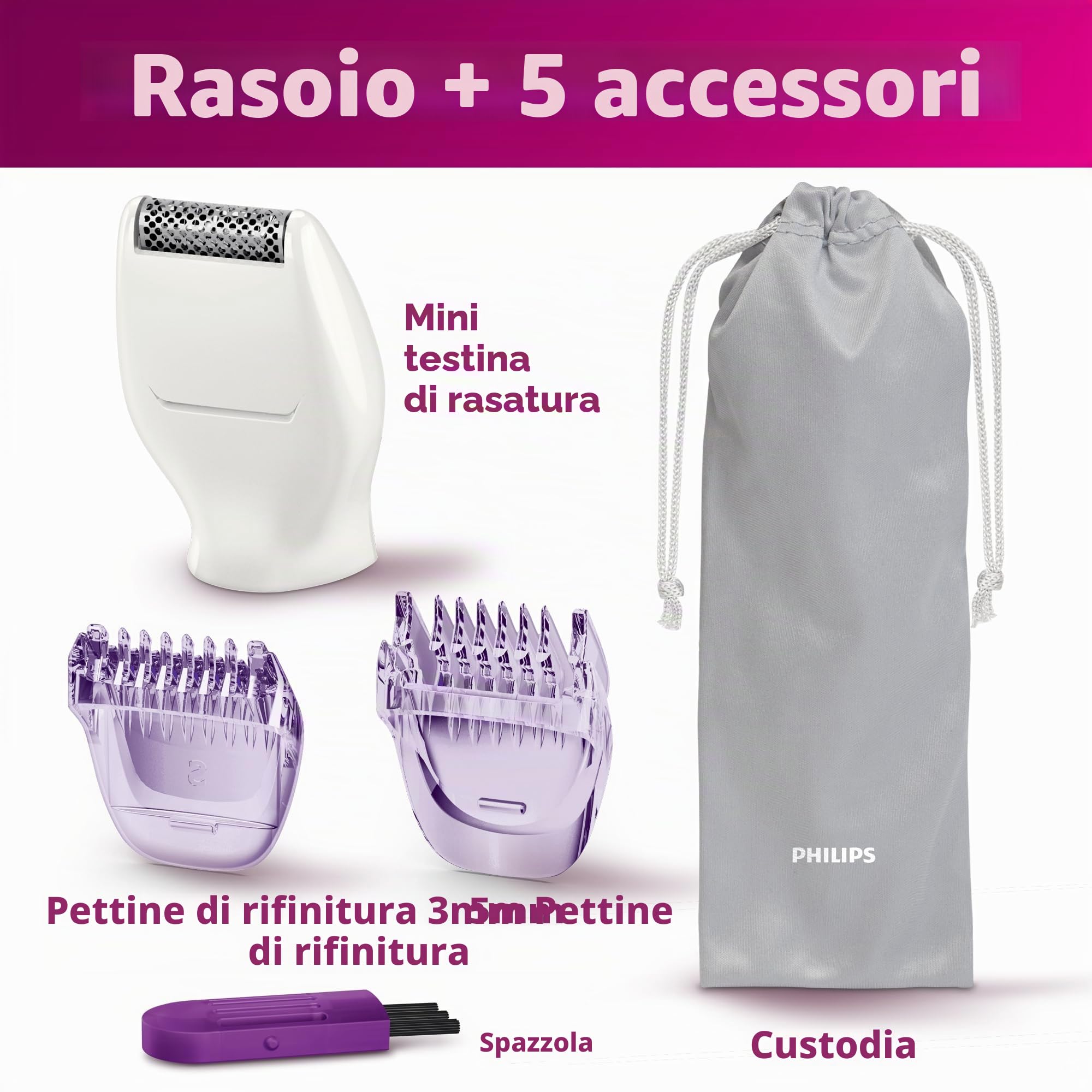 Philips Rifinitore per zona bikini, con testina di rasatura e pettine