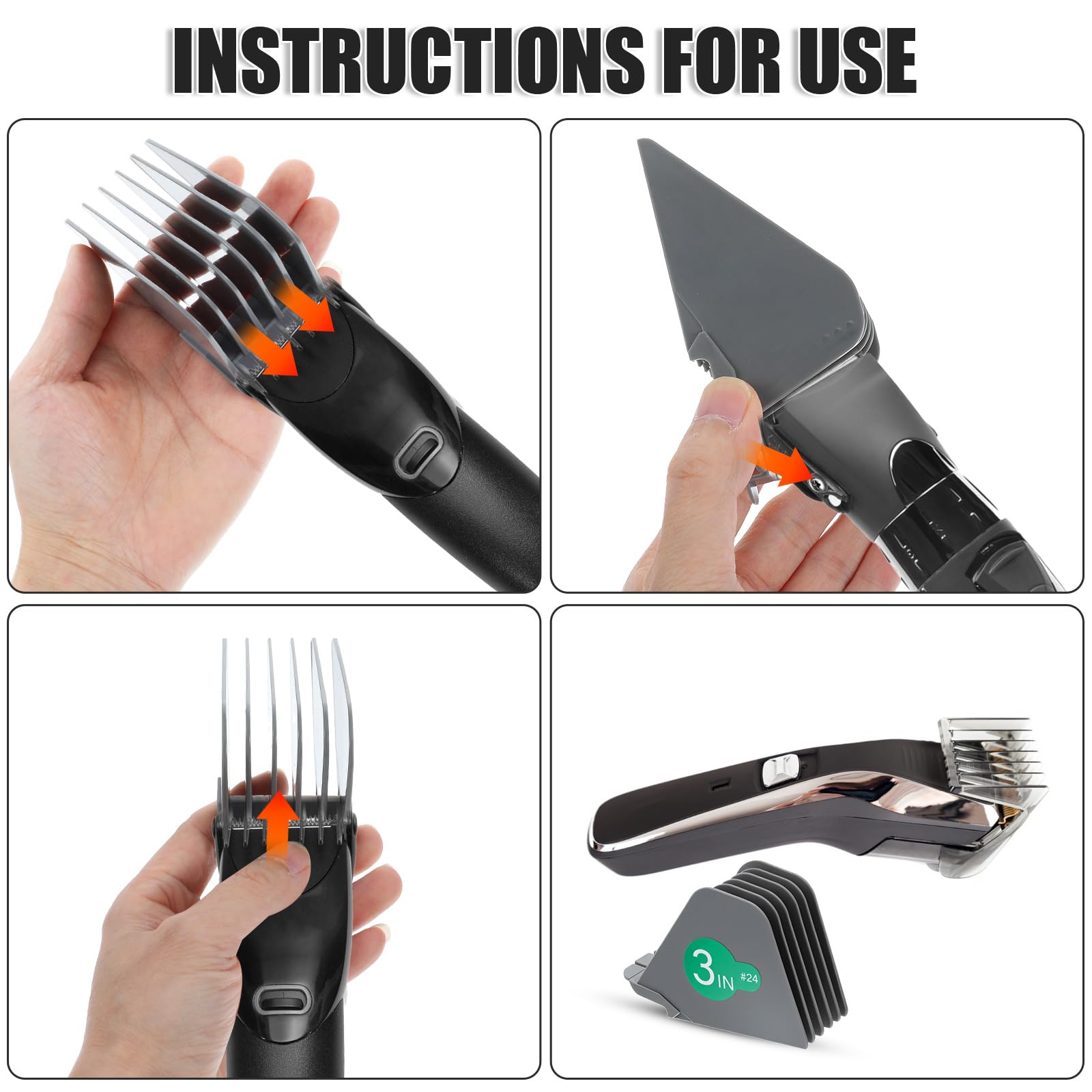 8 protectores de pelo de 3 pulgadas, guías de peines de corte de pelo grises, 1 y 1/4 pulgadas, 1 y 1/2 pulgadas, 2 pulgadas, # 16 n.º 12 n.º 10, compatible con la mayoría de cortadoras de pelo Wahl
