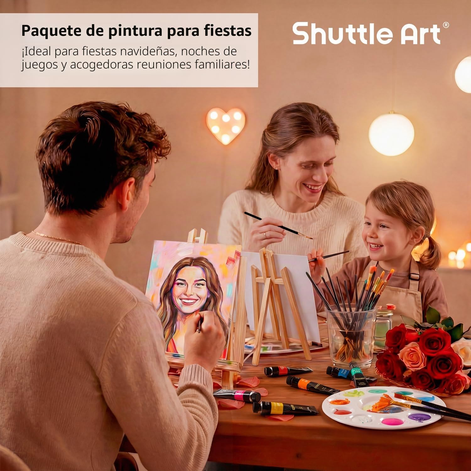 Shuttle Art Kit Caballete Pintura 87 Piezas, Maletín Pintura con 15 Colores de Pinturas Acrilicas x3, 3 Caballetes, Lienzos, Pinceles, Paletas para Niños Adultos Principiantes
