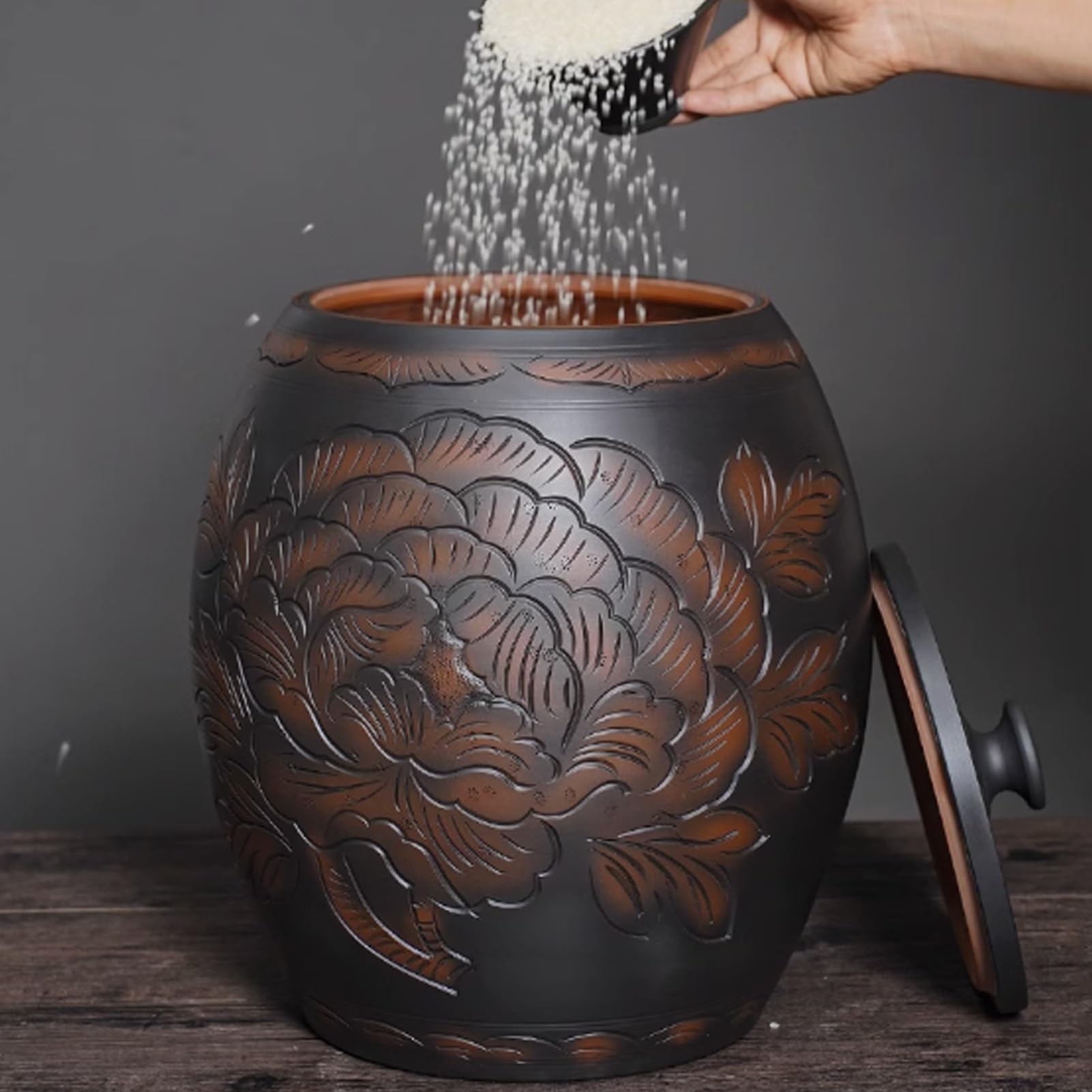 YVYKFZD Tanque De Arroz De Cerámica retro, Botes Cocina Almacenaje para el hogar, Recipientes para Alimentos con tapa, Caja De Almacenamiento De Arroz, Recipientes para Cereales, para soja, maíz(7.5kg