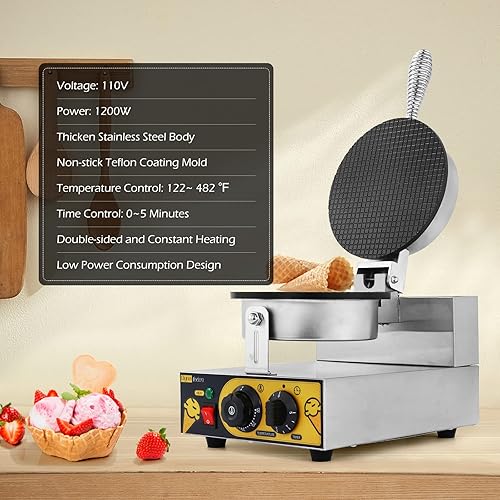 Miniatura 2 de Dyna-Living Máquina comercial de cono de gofres de 110 V 1200 W y 25 unids holandesa máquina eléctrica para panqueques de hierro mini panqueques