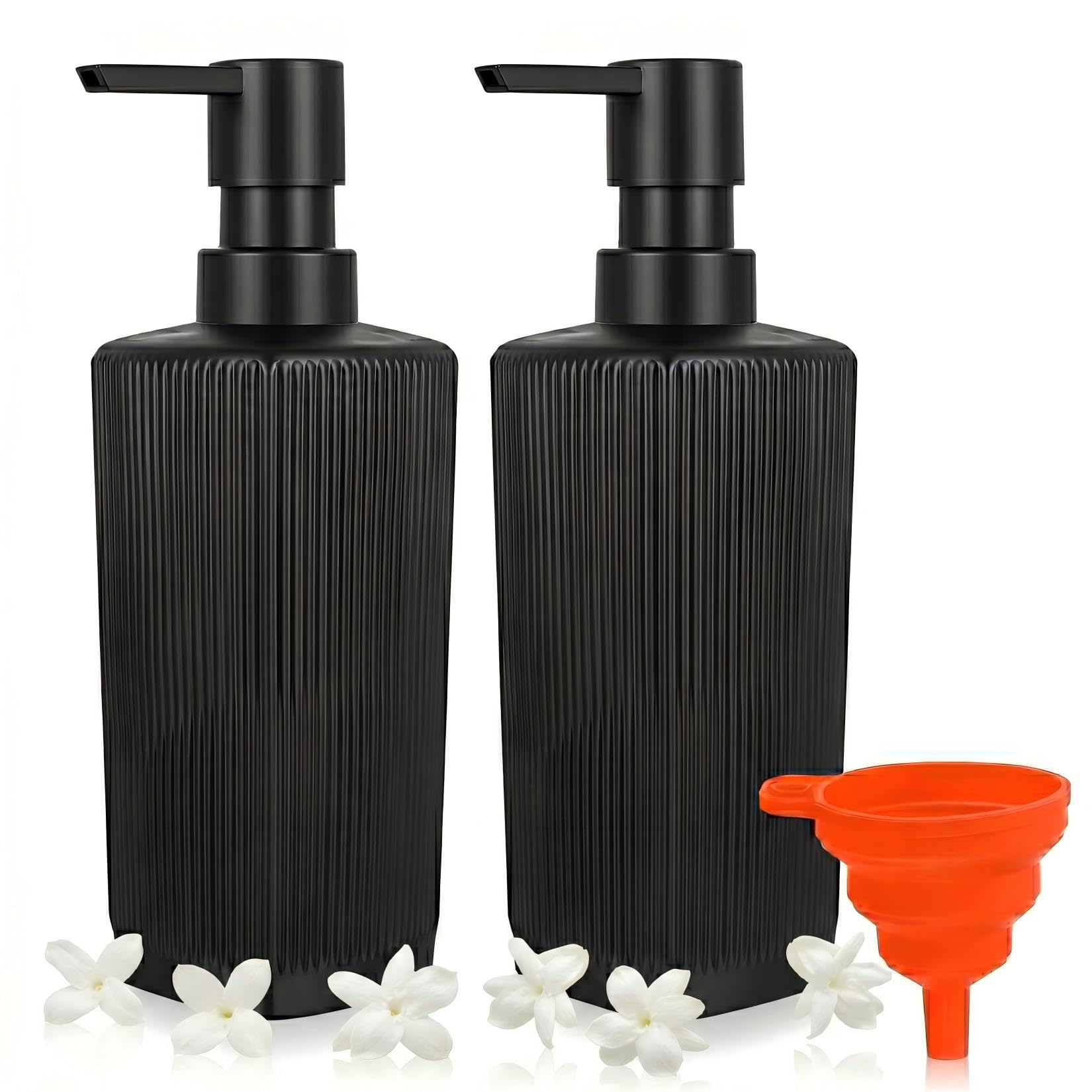 2 Pcs Glass Soap Dispenser Bottle with Pump, 350ml/12oz Glass Hand Soap Dispenser, Shampoo and Conditioner Dispensers for Kitchen Bathroom Washing Up Liquid Dish Lotion Bottle(Black)
