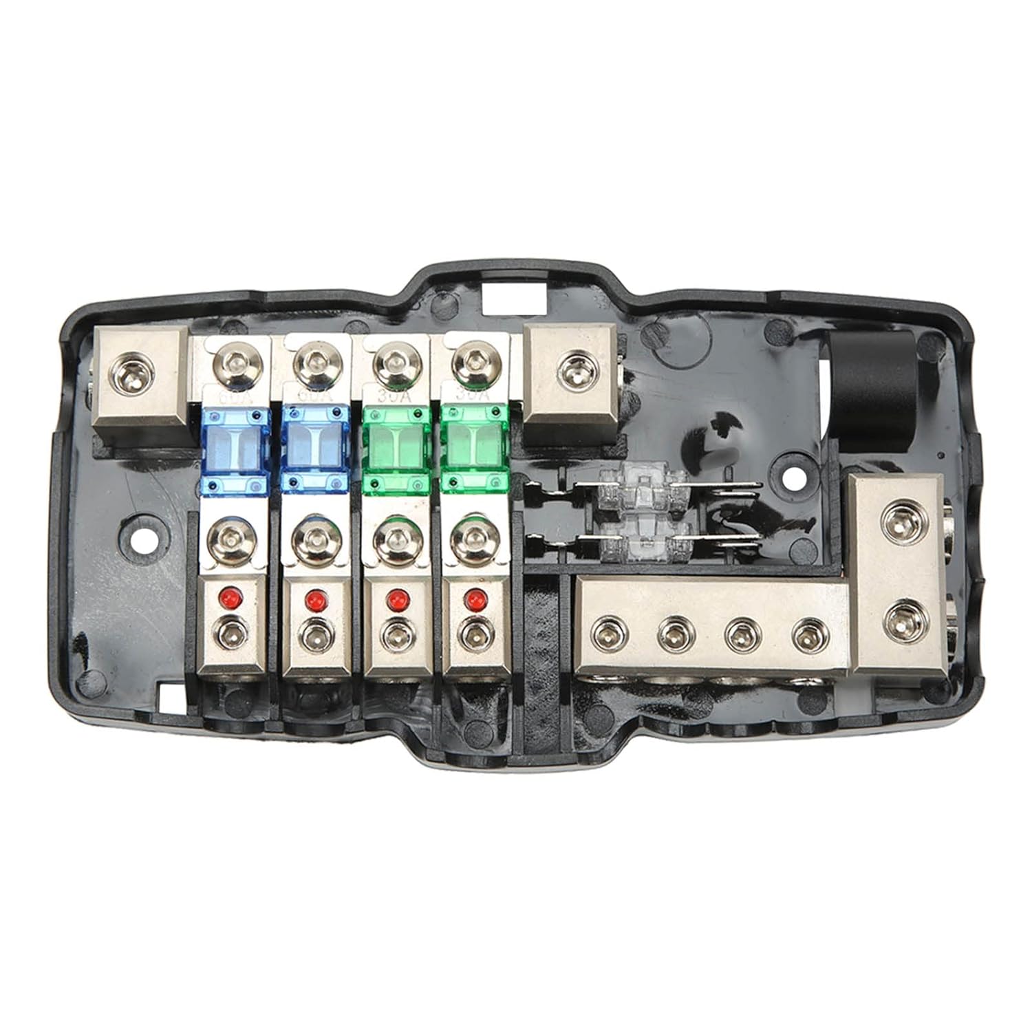 Fused Power Distribution Block, Car Audio 4 Way Power Distribution Block Transparent Housing