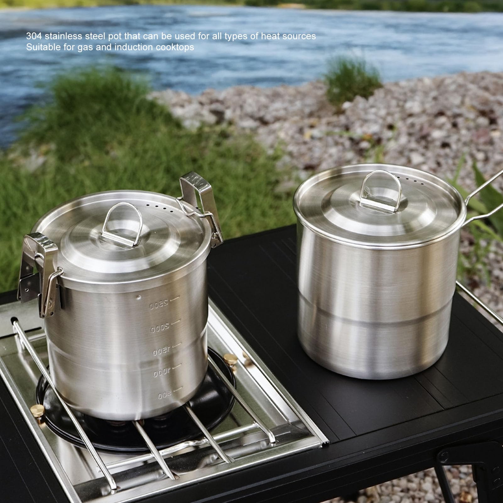 Camping-Topf, 3 l, 304 Edelstahl, tragbarer Metall-Reiskocher, Camping-Kochgeschirr für Outdoor-Wandern, Kochen