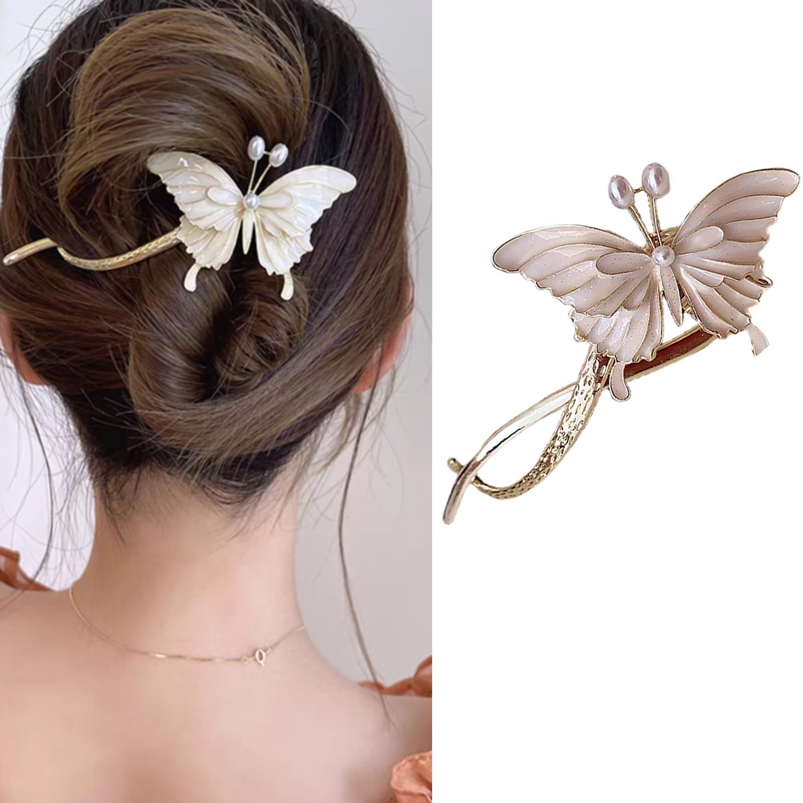 HAPVITAL ヘアクリップ 大きめ しっかりとまる バンスクリップ へあくりっぷ 髪留め クリップ かみどめ クリップ オフィス 大人 女性 通勤 ヘアアクセサリー 人気 韓国 (白い蝶)