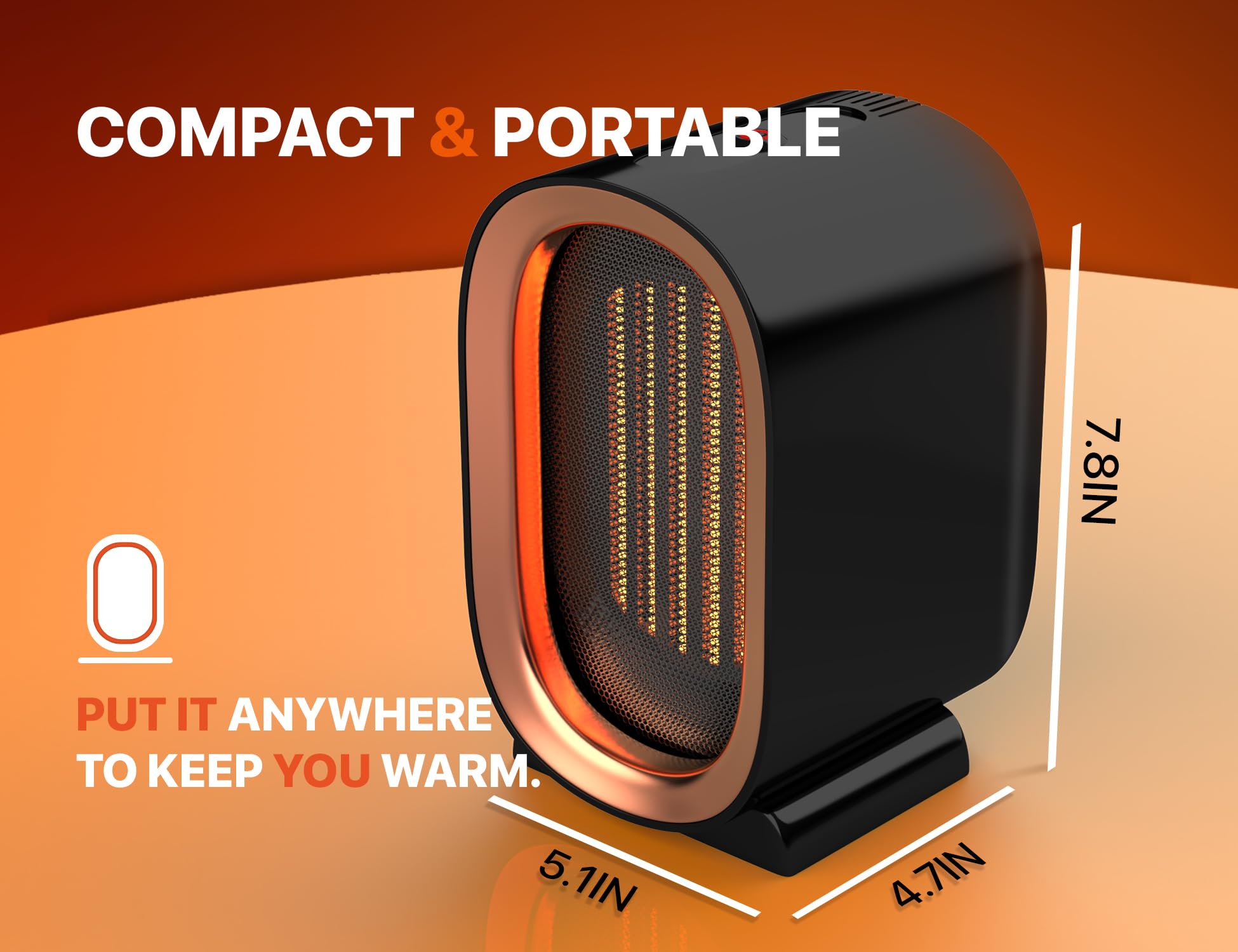 LAPLOCK Ceramic Space Heater for Indoor Use, Overheat Protection, Tip-Over Protection, Low Noise Heating, Safe Electric PTC Portable Fan for Office Home Room, Black Smart Handy Warmer (Black)