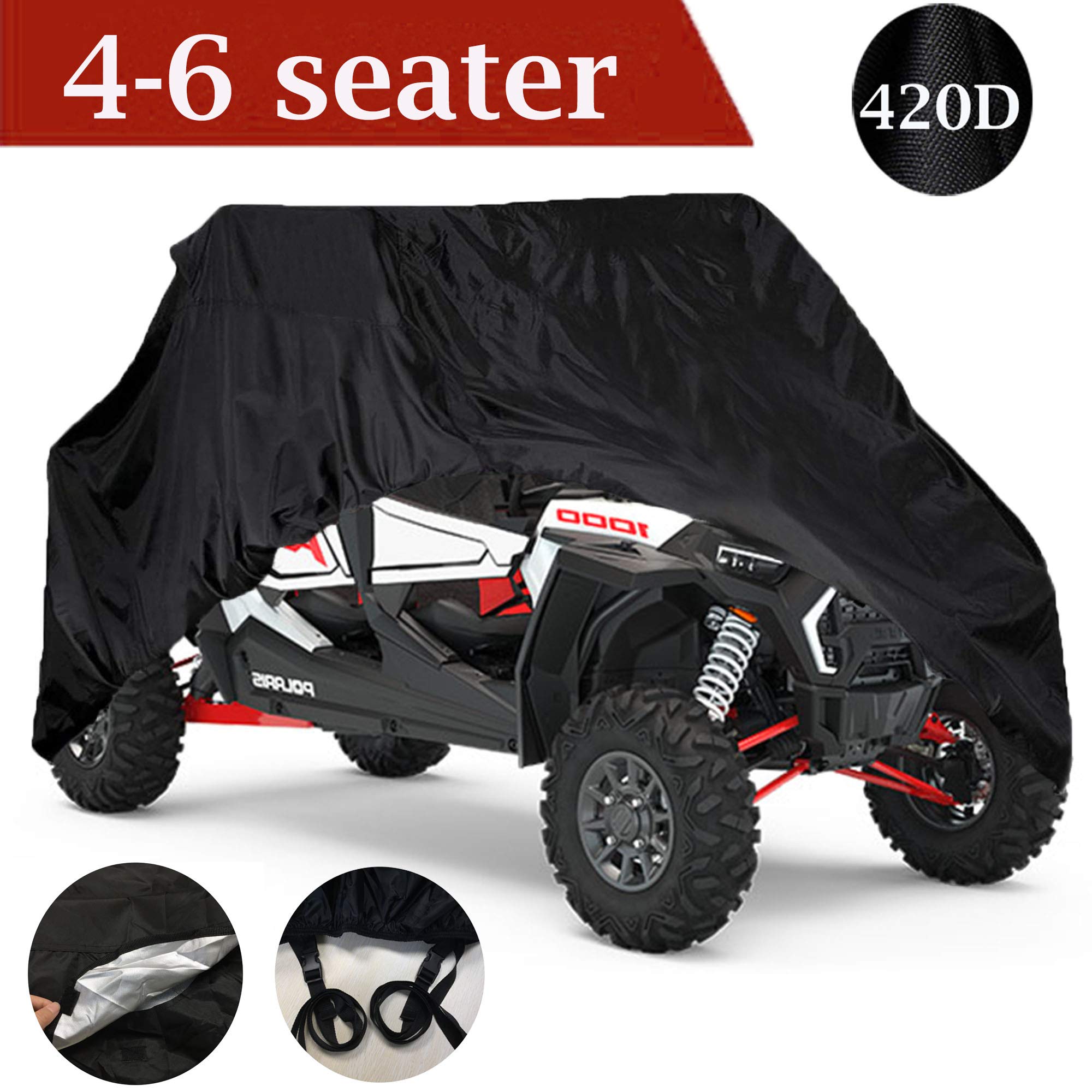 Indeed BUY Waterproof UTV Cover, 420D Heavy Duty Oxford Cloth for Polaris RZR Yamaha Can-Am Defender Kawasaki Ranger Cover 4-6 Seater Passenger Protects 4 Wheeler Integrated Trailer System