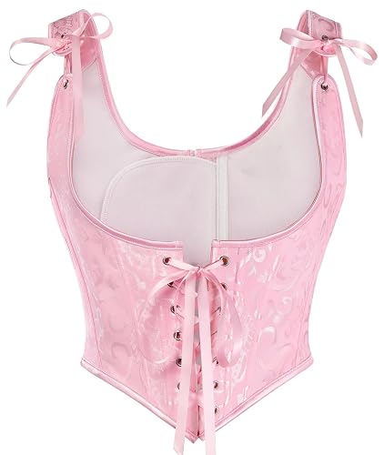 Scarlet Darkness Corset Tops for Women Renaissance Underbust Corset Boned Lace Up Corsets - Pink - 18