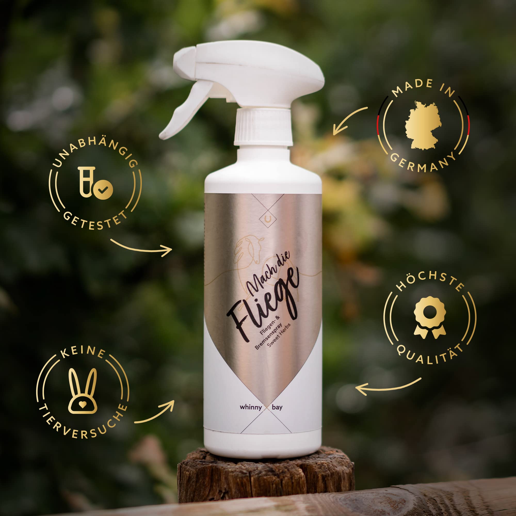 Fliegenspray Mach die Fliege – Insektenschutzspray mit Icaridin & Kräuterduft für Pferde und Reiter | sanft, wirksam & geräuscharm, 500ml
