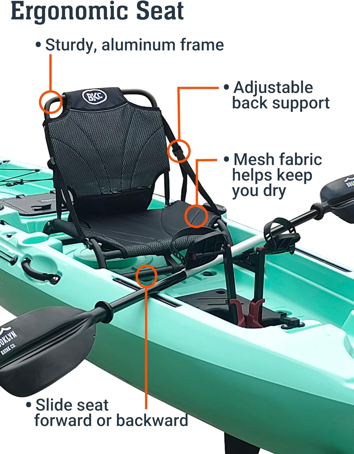 Brooklyn 12.0 Flipper Pedal Drive Single Fishing Kayak – Sit-On-Top Angler Kayak with Hands-Free Pedal System, Rudder Steering, Aluminum Seat, Rod Holders & Storage – 460 lb Capacity (Storm Surge)