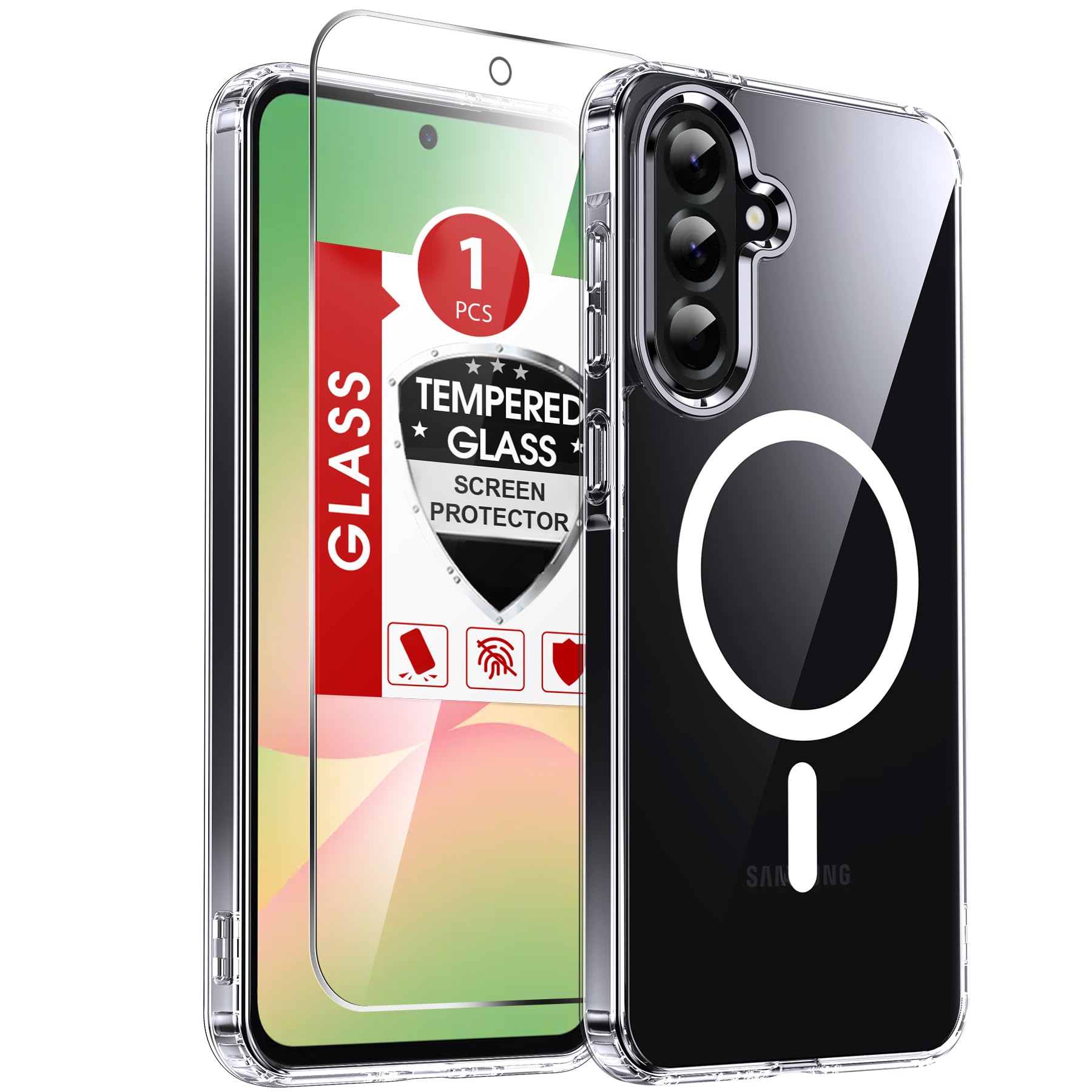 LeYi for Galaxy A56-5G Phone Case: Crystal Clear [Anti-Yellowing] Samsung A56 5G Case [Magnet Fit] with Screen Protector, Translucent Soft Bumper & Military-Grade Non-Slip Funda para A 56, Clear