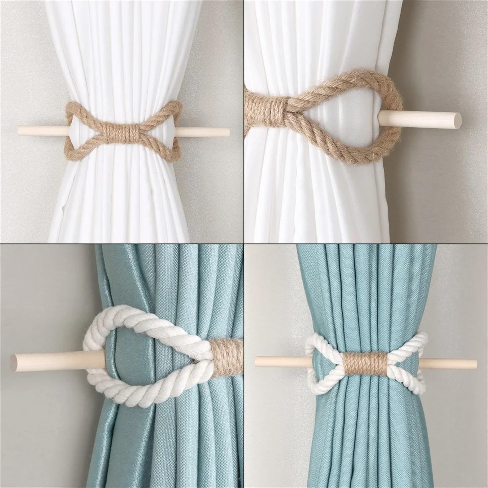 12pcs Solid Wood Curtain Tiebacks Rope Holdbacks for Home Decor Window