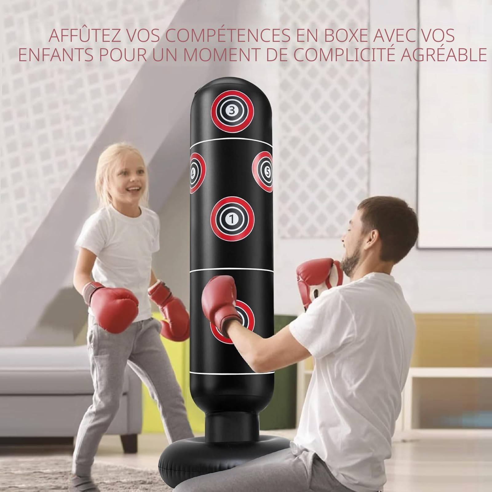 Sac de Boxe Enfant avec Gants de Boxe 160cm Gonflable Sac de Frappe pour Enfants 3-12 Ans Jouet d'exercice Amusant et Sûr pour Maison pour Garçons et Filles sans BPA