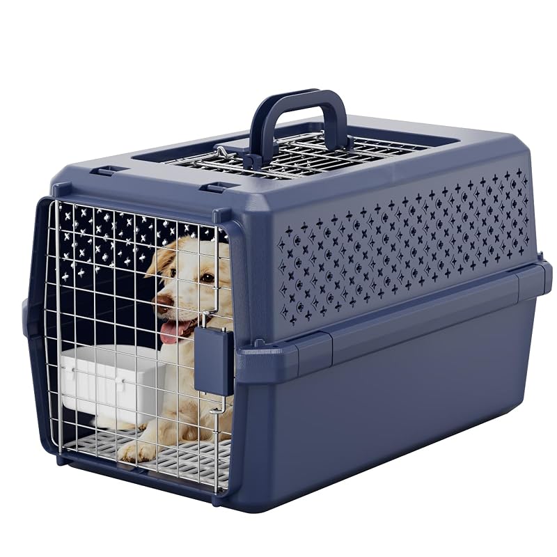 Caixa de Transporte para Cães e Gatos RIZZARI em Polipropileno com Alça Azul-marinho 60,96 x 38,1 x 36,07 cm