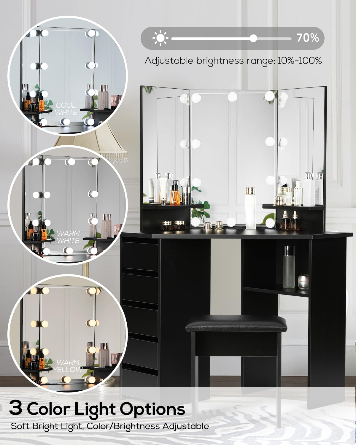 Amazon.com: VOWNER Vanity Desk with Mirror and Lights - Vanity 