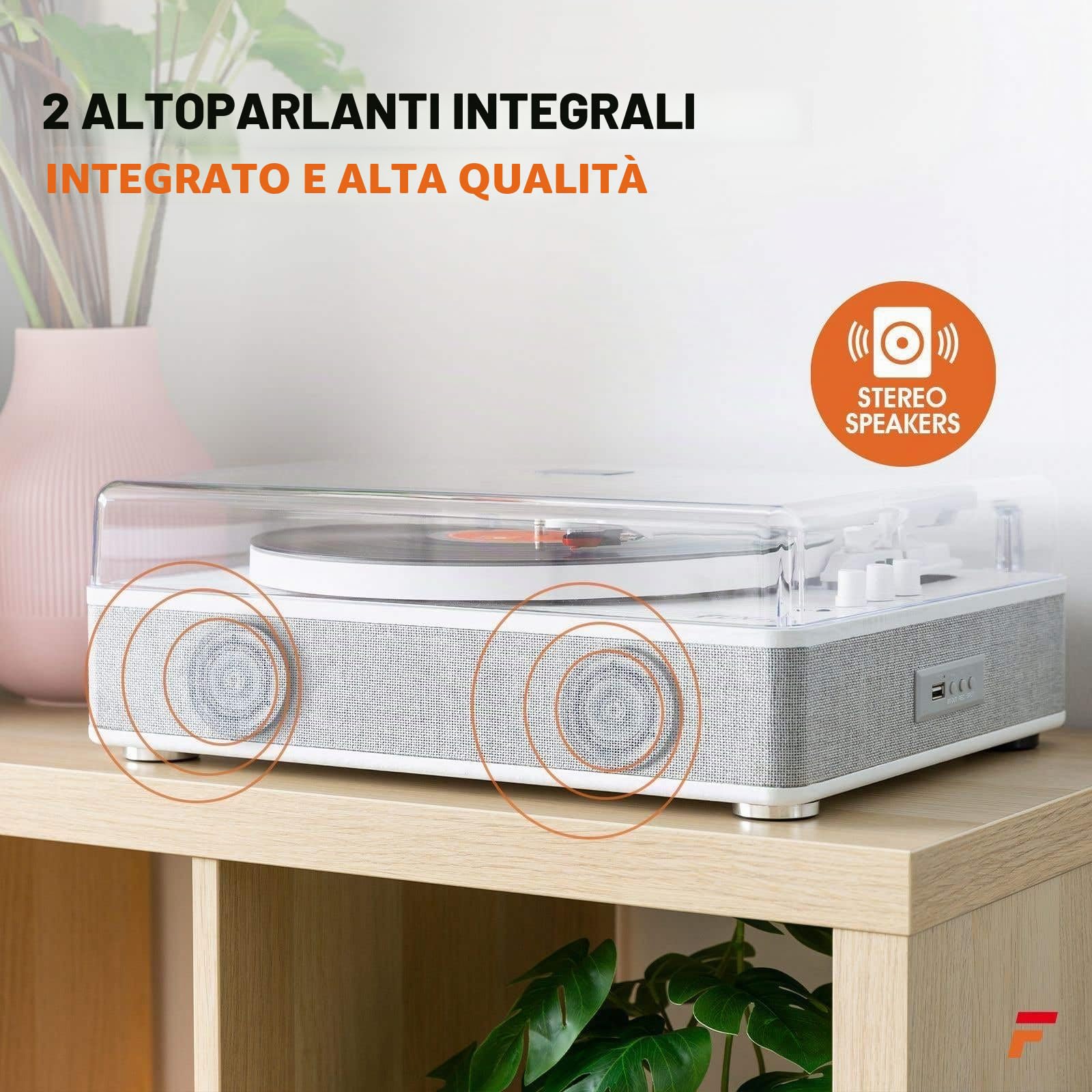 Giradischi Bluetooth (ingresso/uscita) - Fenton RP162W - giradischi retrò con altoparlanti (stereo) e lettore mp3 - Bianco (102.169)