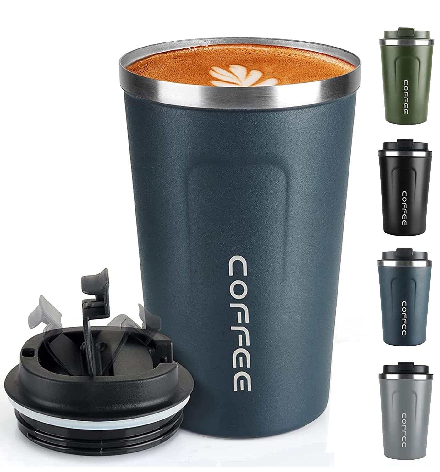 Coffee Mug 12oz - Insulated Coffee Travel Mug Spill Proof with Leakproof Lid Vacuum Stainless Steel Thermos Coffee Tumblers to GO, Reusable Coffee Cup for Men and Women for Hot & Cold Drinks (Blue)