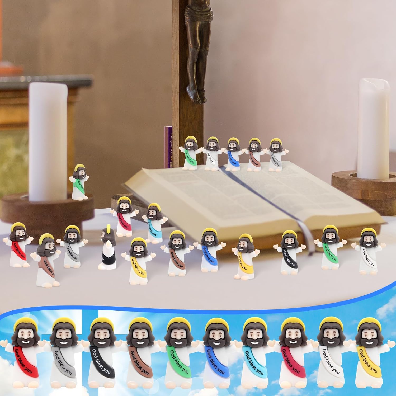 Little Mini Jesus Figures Gold Bless You,100pcs Small Jesus Figurines in Bulk for Hide and Seek, Religious Party Favors, Baptism Gift, Easter Egg Stuffers - Image 4