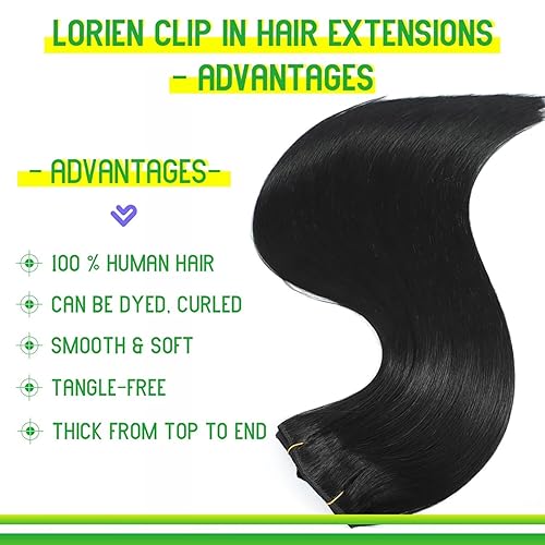 Miniatura 2 de LORIEN Extensiones de cabello humano real con clip, 3.88oz, extensiones de cabello humano 100 % brasileño Remy con clip, 8 unidades por juego con 18
