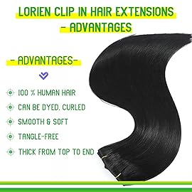 LORIEN Clip in Hair Extensions Real Human Hair, 20 Inch 105g, 1 Jet Black, Clip in 100% Brazilian Remy Human Hair Extensions 8pcs Per Set with 18 Clips Double Weft